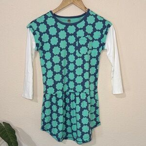 Tea Collection Printed Layered Sleeve Pocket Dress Long Sleeve Turquoise Size 8